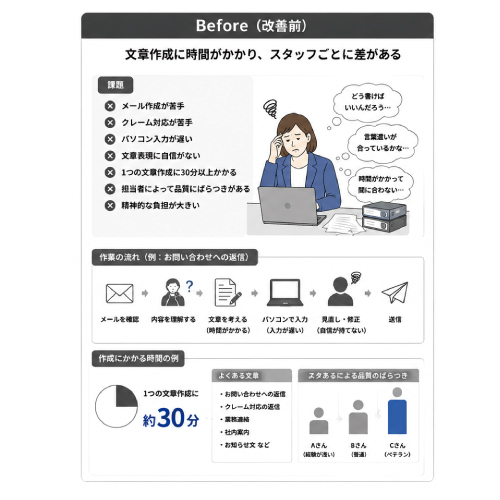 教えて嵐さん！改善事例AI活用で事務作業の時間を大幅短縮の改善前。